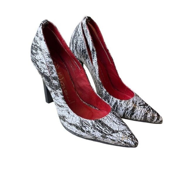 Jeffrey Campbell Theodora Handmade Ibiza Last Pointed Toe Pumps White Black Gold - Picture 2 of 14